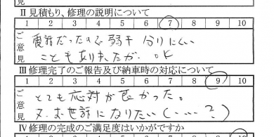 八王子で板金をしたお客様の声