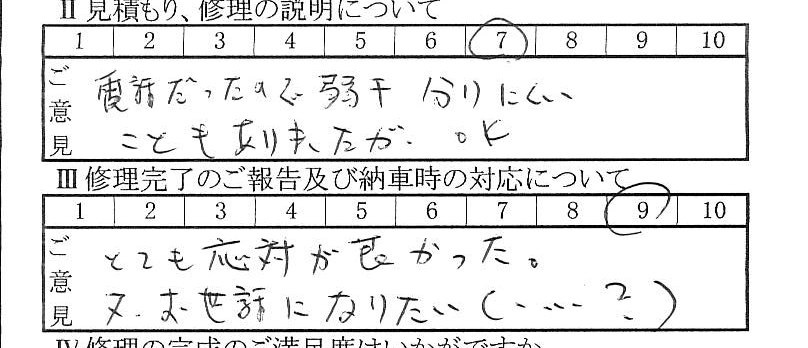 八王子で板金をしたお客様の声