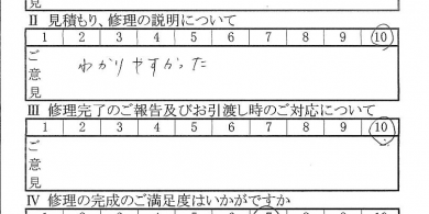 八王子で板金をしたお客様の声