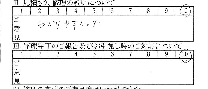 八王子で板金をしたお客様の声