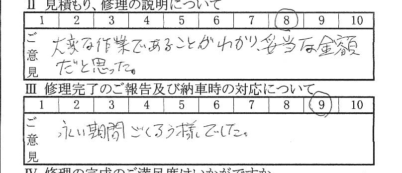 多摩で板金をしたお客様の声