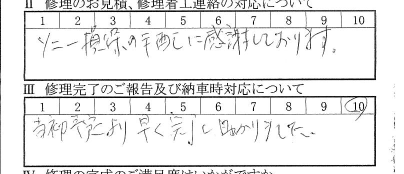 八王子で板金をしたお客様の声