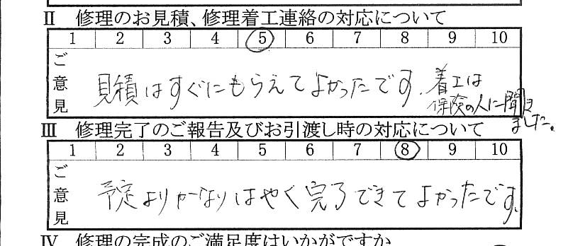 八王子で板金をしたお客様の声